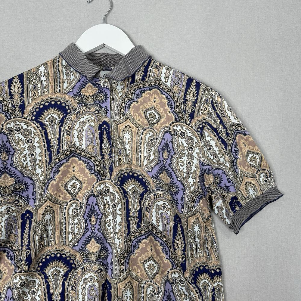 Vintage Como Sport Womens Top Medium‎ Purple Abstract Paisley Polo Made in Italy - Picture 2 of 10